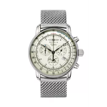 Zeppelin 100 Jahre 8680M-3 kremenné chronografové náramkové hodinky s budíkom, 43 mm