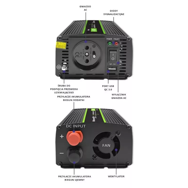Automobilový menič Qoltec Monolith 1200 W čierna 12 V