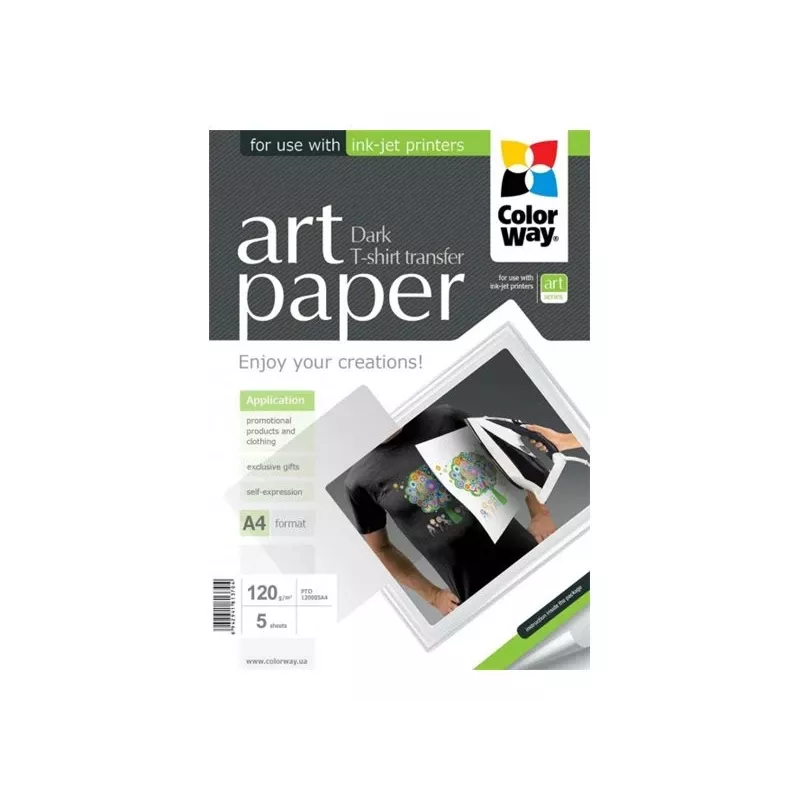 Fotopapier na transfer na tričká ColorWay PTD120005A4 — A4, 120 g/m², 5 listov (na tmavé látky)