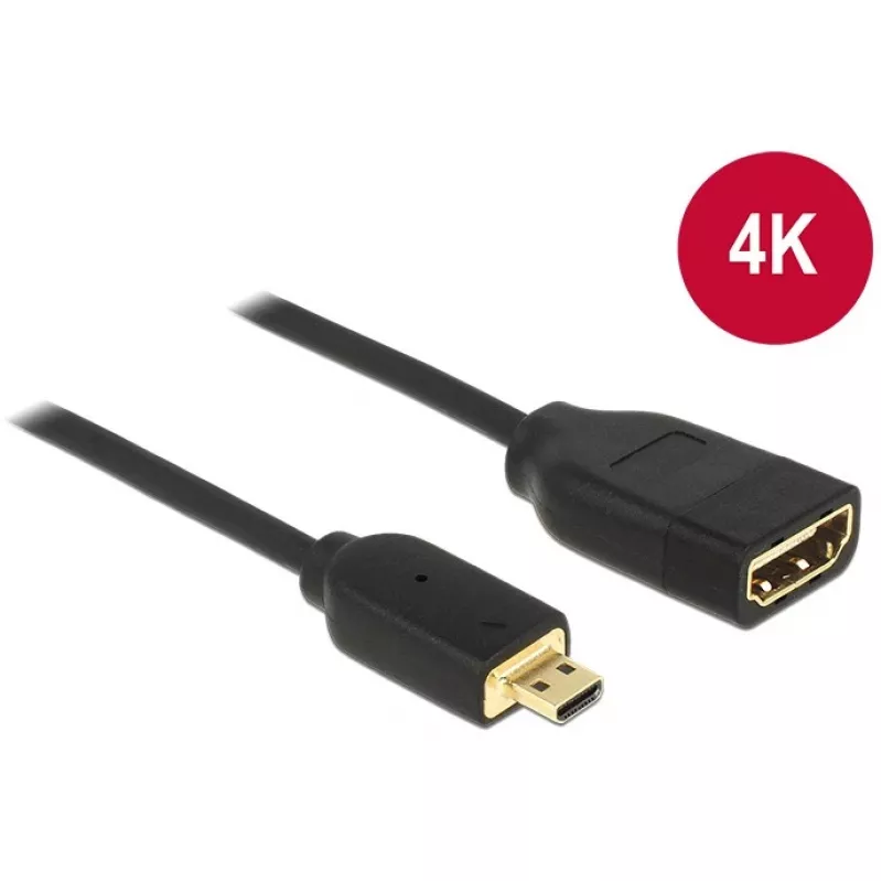 DELOCK kábel HDMI Micro D konektor samec > HDMI A konektor samica High Speed s Ethernet 3D 4K 20cm Premium Slim