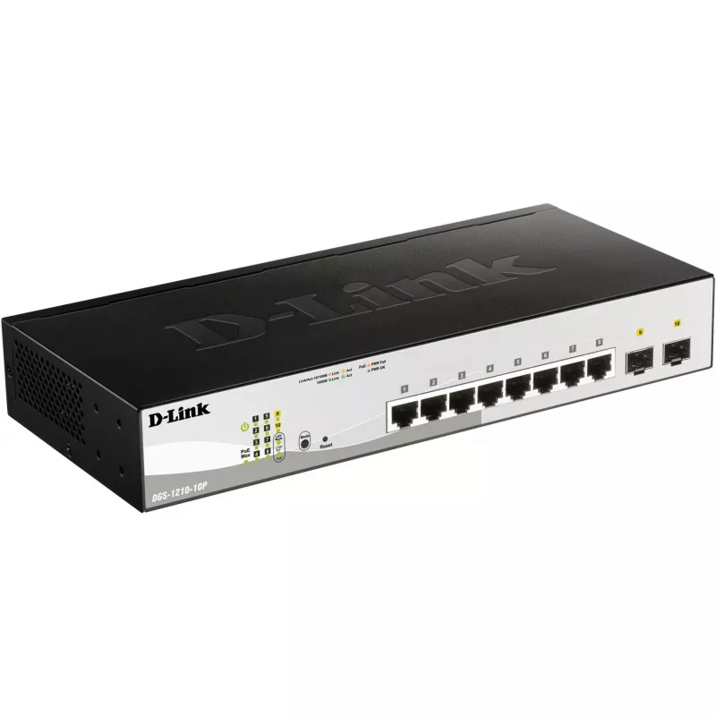 D-Link DGS-1210-10P Managed L2 Gigabit Ethernet (10/100/1000) Power over Ethernet (PoE) 1U čierny
