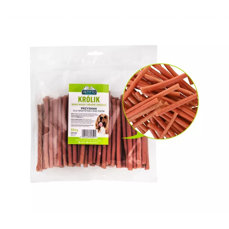 PETITTO Mäkké králičie prstíky maškrta pre psov, 500 g