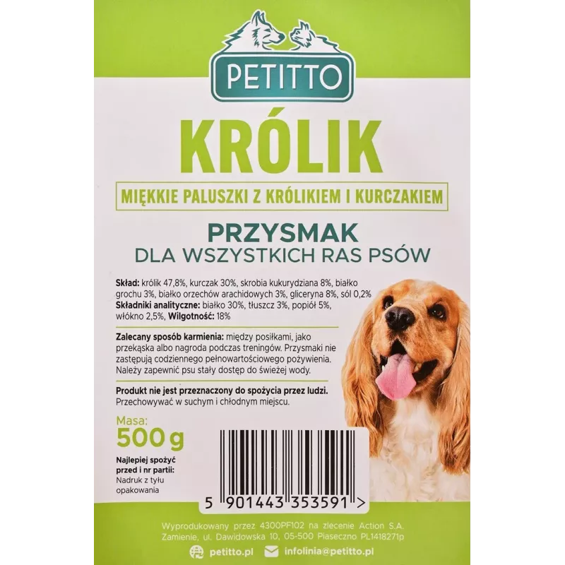 PETITTO Mäkké králičie prstíky maškrta pre psov, 500 g