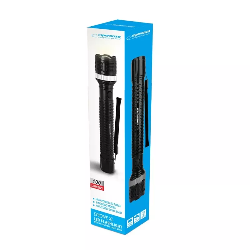 Ručná baterka ESPERANZA Epione XL LED 1.2W 100 lm 100 m čierna, na batérie R20 (3)