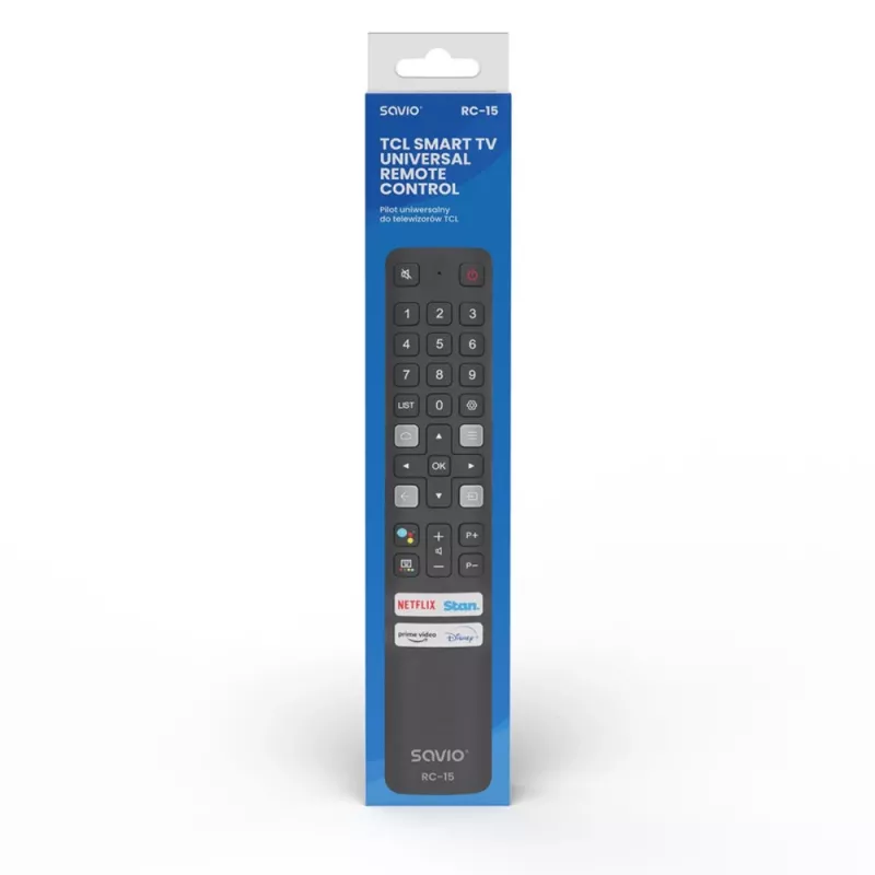 SAVIO univerzálny diaľkový ovládač RC-15 pre TCL SMART TV, IR Wireless, čierny, dosah 10 m