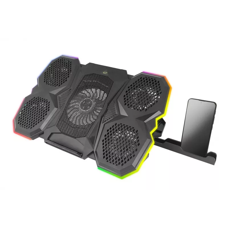 Esperanza Breva EGC107 herná chladiaca podložka pod notebook s držiakom na telefón, 2600 ot./min, LED RGB, čierna