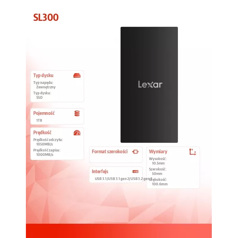Externý SSD disk Lexar 1 TB USB Type-C 3.2 Gen 2 LSL300001T-RNBNG
