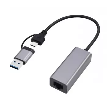 USB 3.1 Type-C gigabitový sieťový adaptér Gembird A-USB3AC-LAN-01 — 1× RJ-45, 1000 Mbit/s, USB 3.2 Gen 1, kovové puzdro, sivá