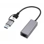 Gembird A-USB3AC-LAN-01 sieťový adaptér Gigabit USB 3.1 + Type-C, 1x RJ-45, 10/100/1000 Mbps, kovové puzdro, space grey