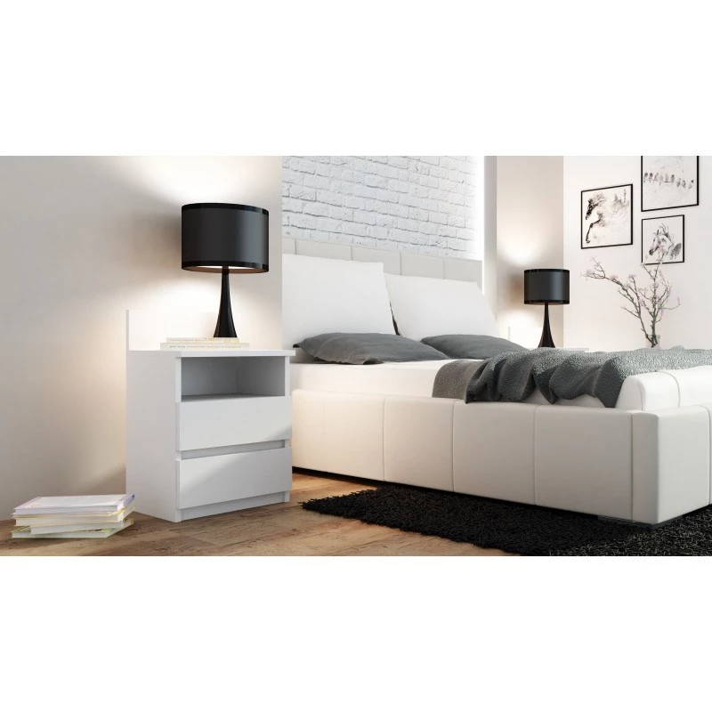 Topeshop M1 BIEL MAT nočný stolík 2 zásuvky biely