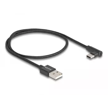 DeLOCK USB 2.0 kábel Type-A konektor samec na USB Type-C konektor samec zahnutý 0,5 m čierny