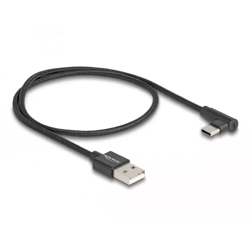 DeLOCK USB 2.0 kábel Type-A konektor samec na USB Type-C konektor samec zahnutý 0,5 m čierny
