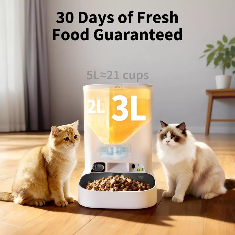 Automatický dávkovač krmiva PETKIT YumShare Dual-hopper 2 s kamerou, kapacita 5 L, ABS a nehrdzavejúca oceľ 304, biela