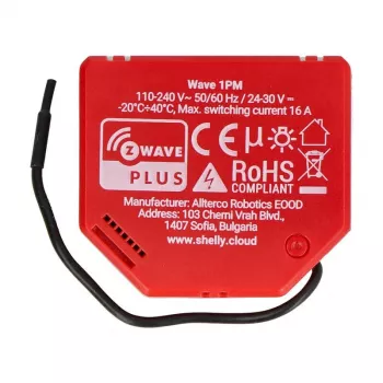 Inteligentný spínač Shelly W 1PM plast 16A 110–240V, Z-Wave, 868,4 MHz, červený, 42×37×16 mm