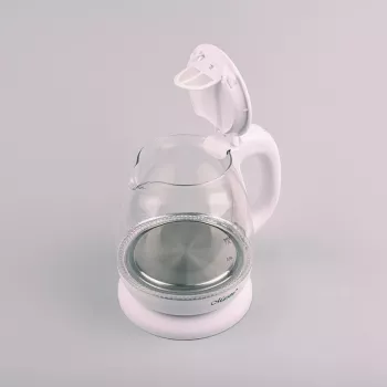 Elektrická rýchlovarná kanvica Maestro MR-055 biela — 1 l, 1100 W, sklenené telo, podsvietenie, ukazovateľ hladiny vody