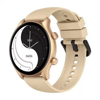 Smartwatch Zeblaze Btalk 3 Plus, okrúhly 1,39 inch IPS 360×360 dotykový displej, 260 mAh, zlatý silikónový remienok