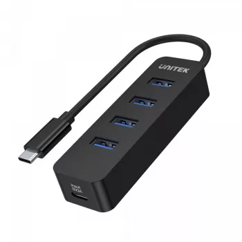 USB hub Unitek uHUB Q4 – 4-portový USB 3.2 Gen 1 (Type-A) hub, USB-C host, 5 Gbit/s, 10 W, čierny