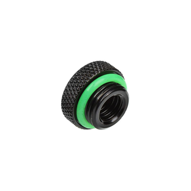 Fitting BitsPower BP-MBWP-C06V2 — mosadzný čierny konektor na kvapalinové chladenie, 18×18×10 mm