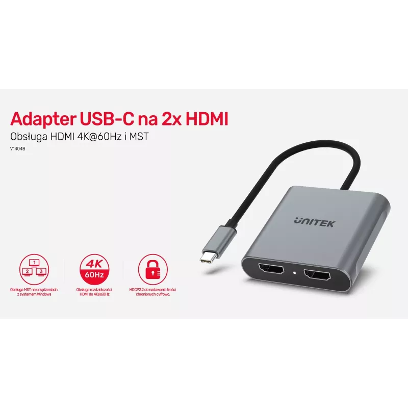 UNITEK adaptér USB-C, 2x HDMI, 4K@60HZ, MST, V1404B (V1404B)