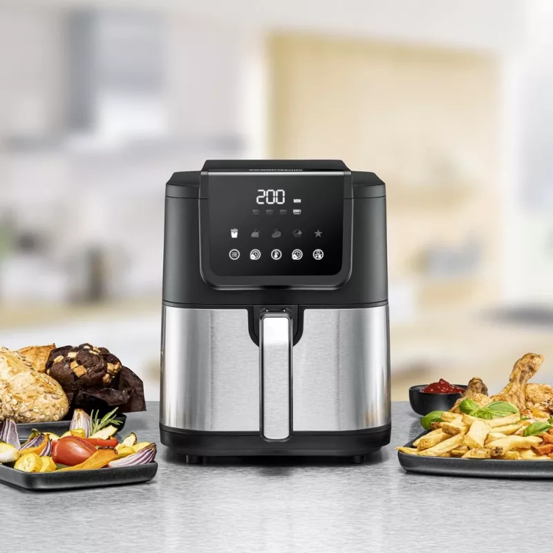 Fritéza na horúci vzduch Rommelsbacher FRH 1500 — 5 L, 1500 W, nerez/čierna