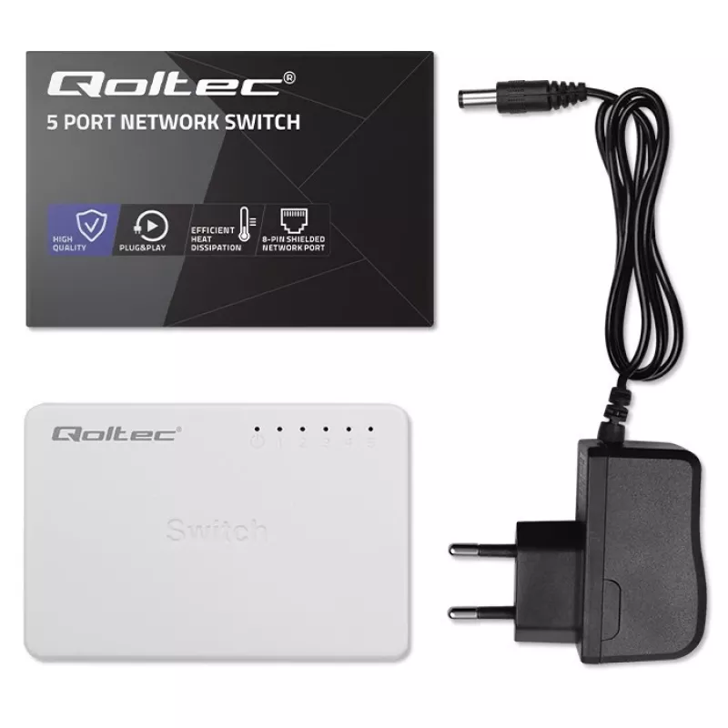 Sieťový switch QOLTEC 52247 5 x RJ45 portov 1000 Mbit/s Gigabit unmanaged