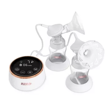 Elektrická dvojitá odsávačka mlieka neno Bella Twin Moon – bezdrôtová, dvojfázová, LCD, 150 ml fľaše, perleťová