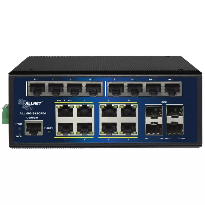 ALLNET ALL-SGI8120PM priemyselný PoE+ switch 20+4 porty 10/100/1000 Mbps