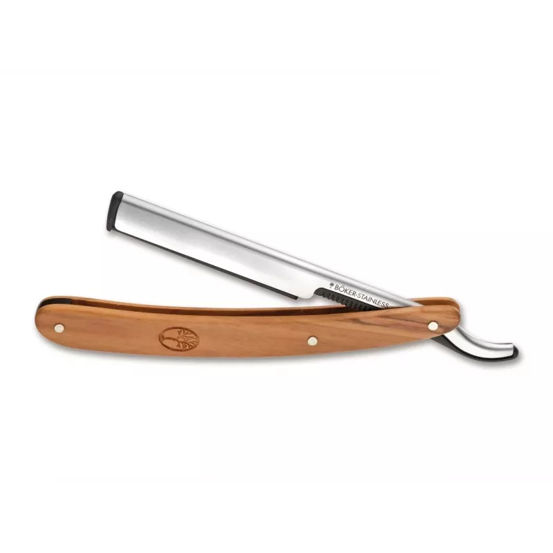 Holiaci strojček Böker Solingen Barberette Olive – 140902, rukoväť z olivového dreva, pevná čepeľ