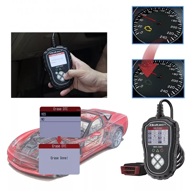 OBDII diagnostický tester QOLTEC ProLine 50685 — automobilový OBD-II skener pre 8V/25V systémy