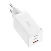 Nástenná nabíjačka Baseus GaN5 Pro 65W — USB + 2×USB-C (QC3.0, PD3.0) s 1m USB-C káblom, biela