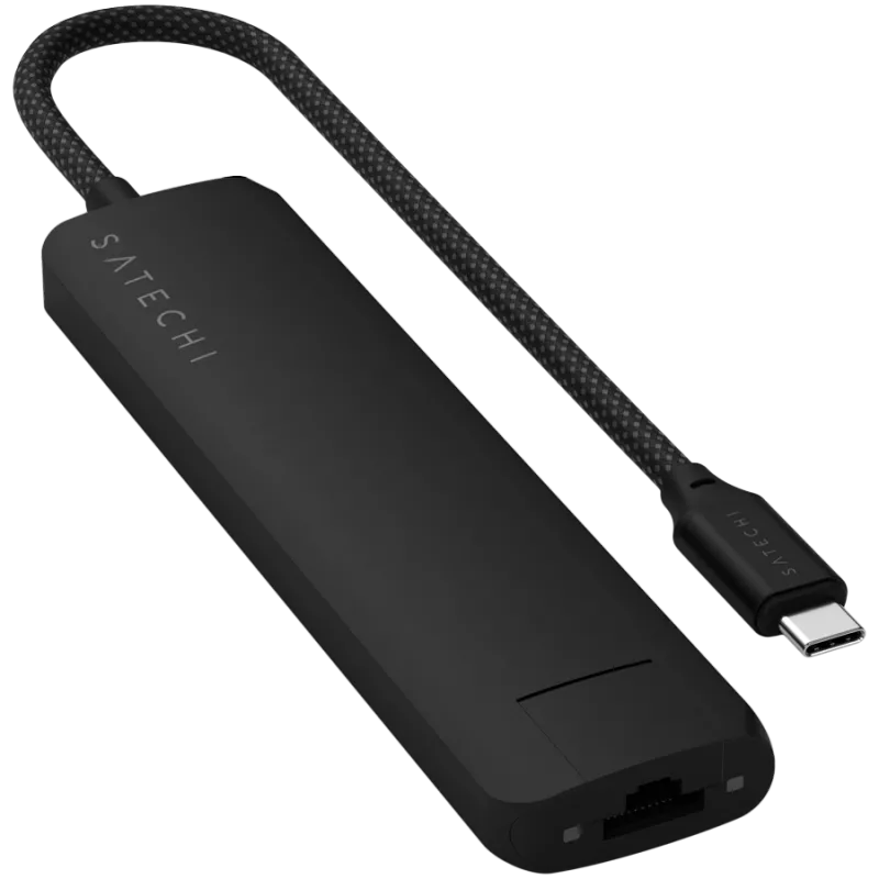 Satechi 7-in-1 USB-C slim multiport adaptér Ethernet (USB-C PD, 2x USB-A, HDMI 4K, Ethernet, čítačka kariet micro/SD) (čierna)