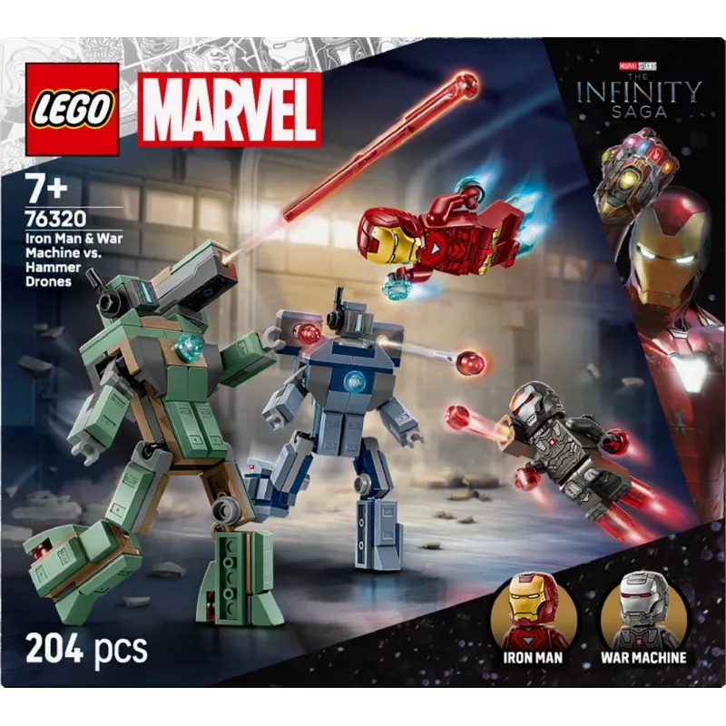 Konštrukčná hračka LEGO Marvel Super Heroes Iron Man War Machine sada 76320, 204 dielov, 2 minifigúrky, výška 100 mm