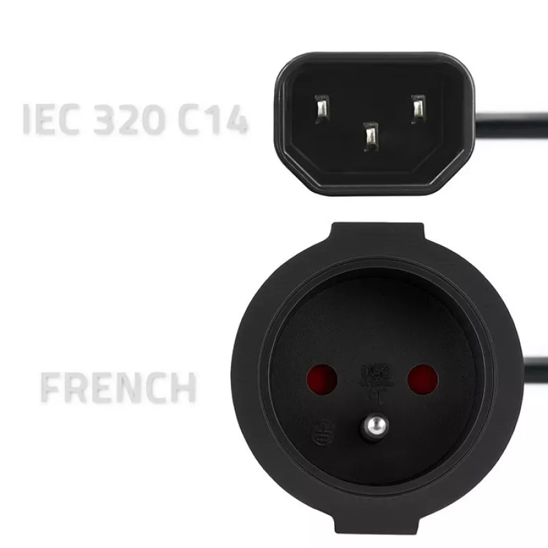Napájací adaptér QOLTEC IEC 320 C14 na francúzsku zástrčku, 0,15 m kábel
