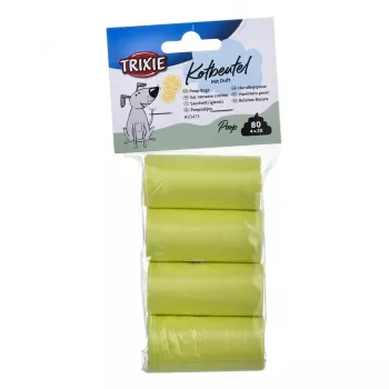 Vrecká na exkrementy Trixie Lemon Scented M — 20 kusov na rolku, 4 rolky (80 vreciek), žltý plast