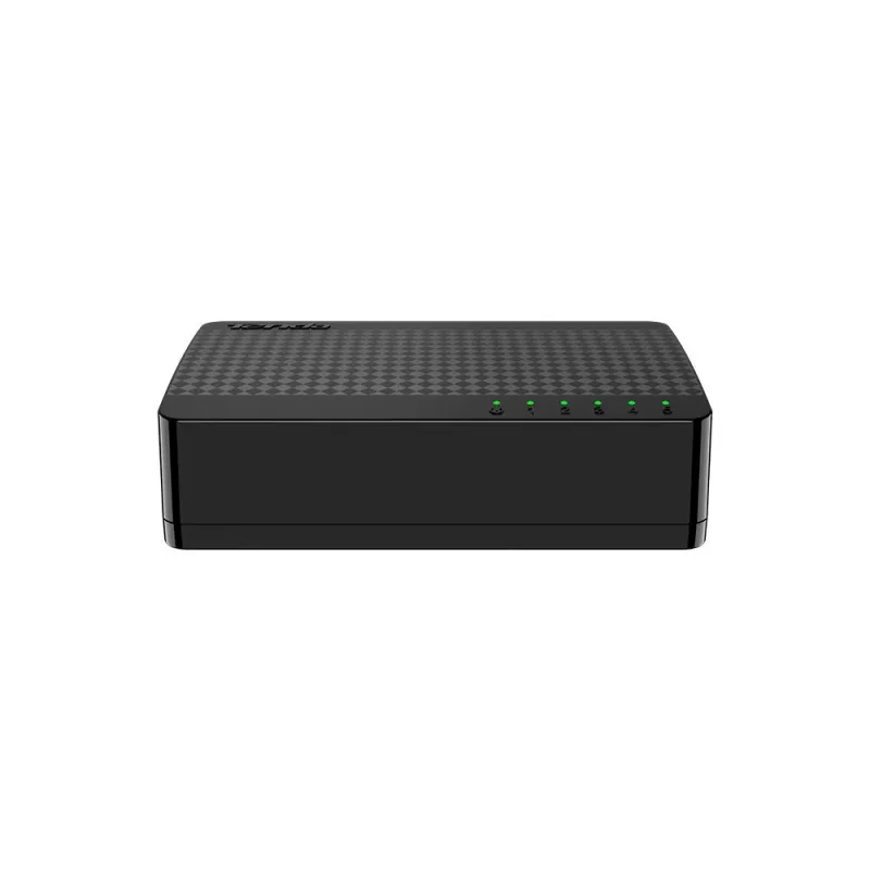 Sieťový switch TENDA SG105M — 5-portový gigabitový Ethernet (10/100/1000), čierny, desktopová/nástenná montáž