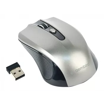 Bezdrôtová myš GEMBIRD MUSW-4B-04-BG — pravoruká, optická 1600 DPI, 4 tlačidlá, RF Wireless, čierna/sivá