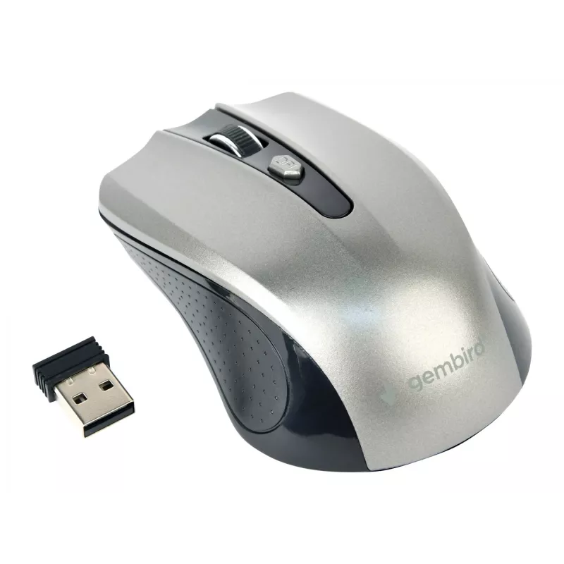 Bezdrôtová myš GEMBIRD MUSW-4B-04-BG — pravoruká, optická 1600 DPI, 4 tlačidlá, RF Wireless, čierna/sivá