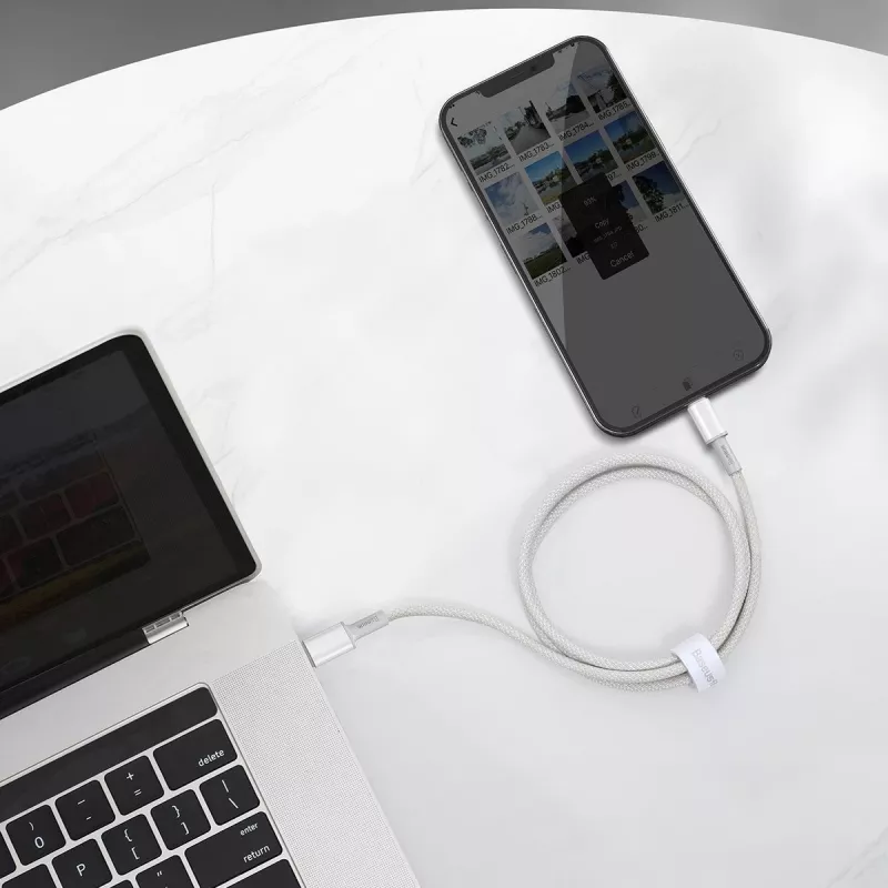 USB-C na Lightning Baseus High Density pletený kábel, 20W, PD, 2m (biela)
