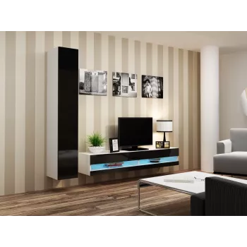 TV stojan Cama Meble VIGO NEW 30/180/40, biely vrchná doska, čierny lesklý rám, 1800×400×300 mm