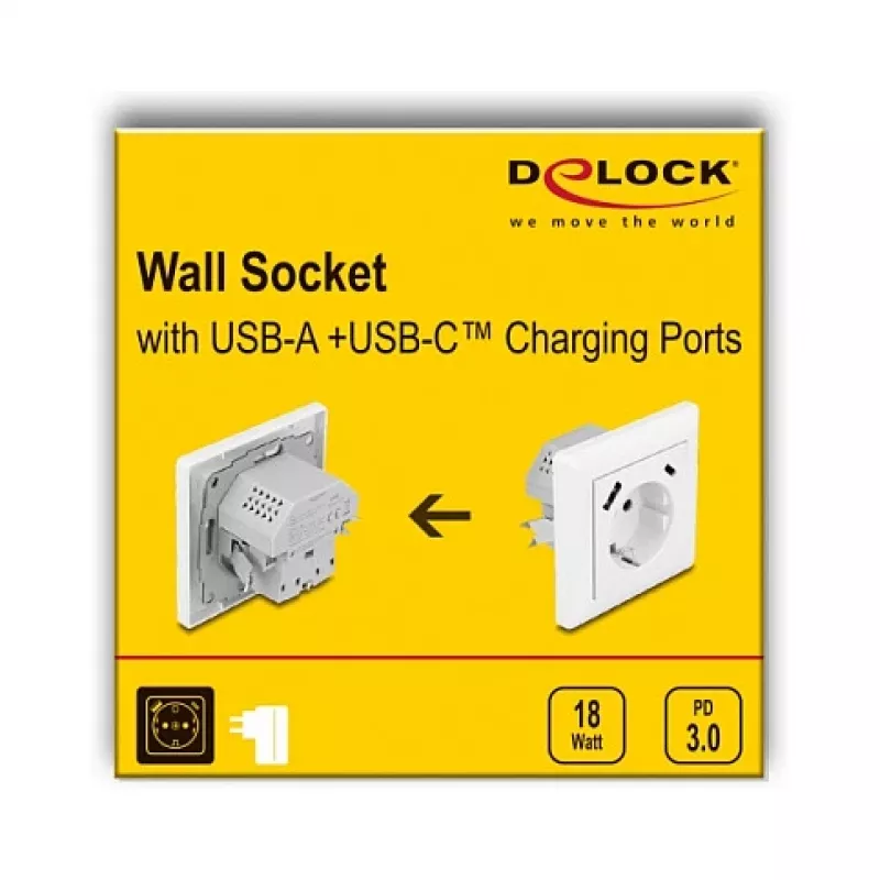 DeLOCK 11499 zásuvka typ F s USB-A a USB-C biela