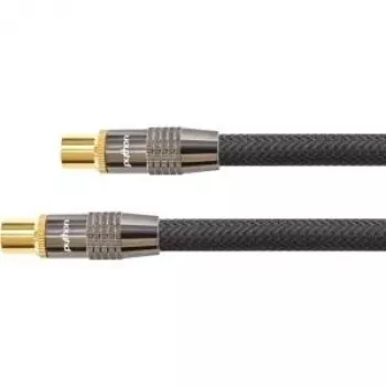 SAT anténny kábel, IEC/koaxiálny konektor samec na konektor samica, pozlátený, tienenie 120 dB, 75 Ohm, nylonový oplet čierny, 30 m, séria PYTHON® (GC-M2020)