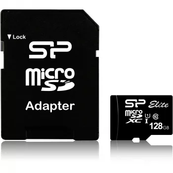 MicroSDXC flash pamäťová karta Silicon Power 128 GB UHS‑I (Class 10, U1), 85 MB/s, čierna, s SD adaptérom