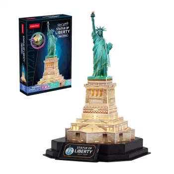 3D puzzle CubicFun 306-L536H LED Socha slobody nočná edícia — modelová stavebnica s LED osvetlením