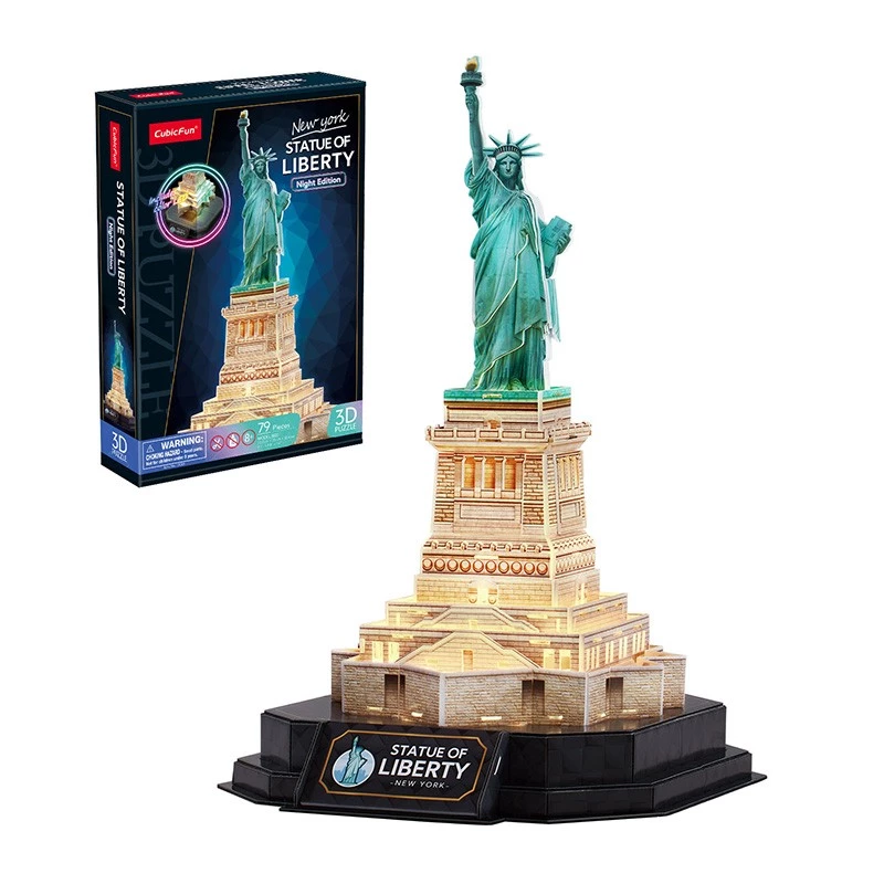 3D puzzle CubicFun 306-L536H LED Socha slobody nočná edícia — modelová stavebnica s LED osvetlením