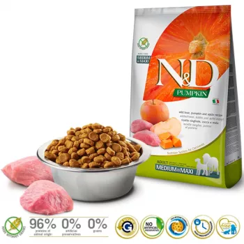 Suché krmivo pre psov Farmina N&D Pumpkin BOAR & APPLE pre dospelé psy stredných a veľkých plemien, 12 kg, bez obilnín, 30 % bielkovín