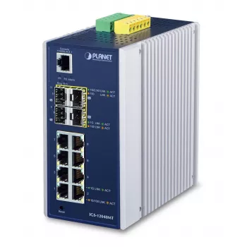 PLANET IGS-12040MT - switch - upravovaný - 8 x 10/100/1000 + 4 x Gigabit SFP - montáž na DIN lištu, montáž na stenu - AC 24 V / DC 12 -72 V (IGS-12040MT)