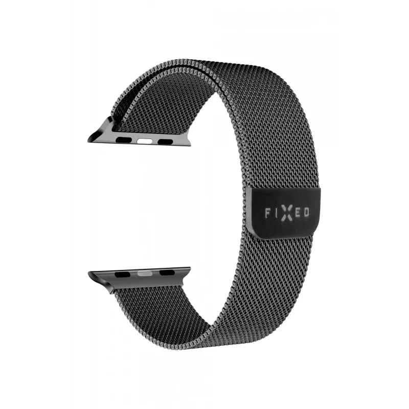 Mesh náramok náhradný pre Apple Watch od FIXED — kompatibilný s 42/44/45/46/49 mm (čierny)