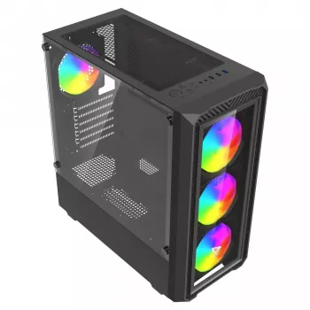 PC skriňa Cube SAVIO Noctis Glass RGB — čierna, ATX/Micro-ATX, 210×410×450 mm, 3×120 mm predné ventilátory