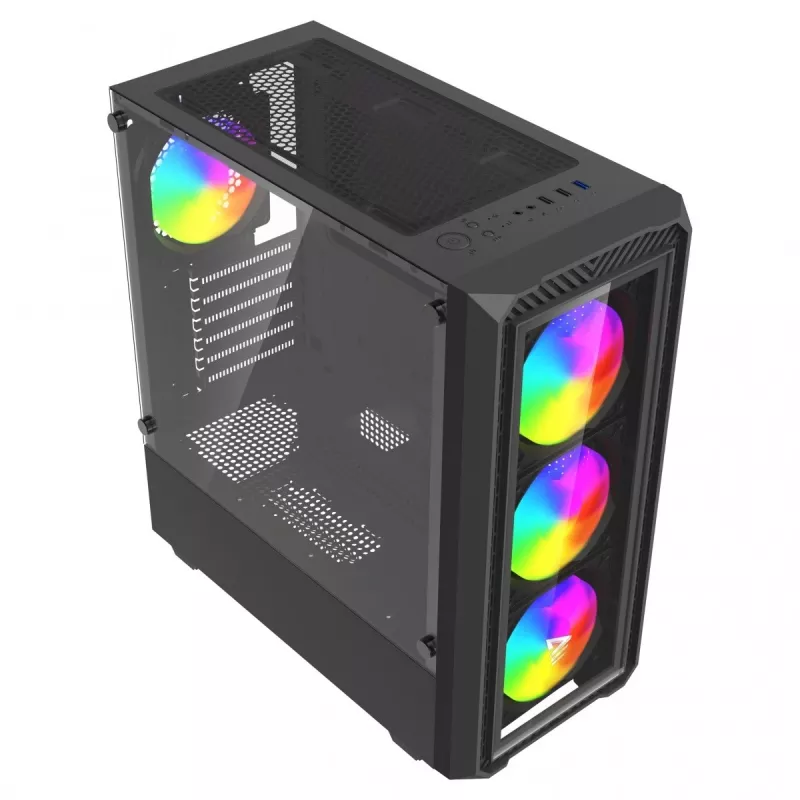 Savio Noctis Glass RGB Cube počítačová skriňa, ATX/Micro-ATX/Mini-ITX, predná strana z tvrdeného skla, RGB ventilátory, čierna