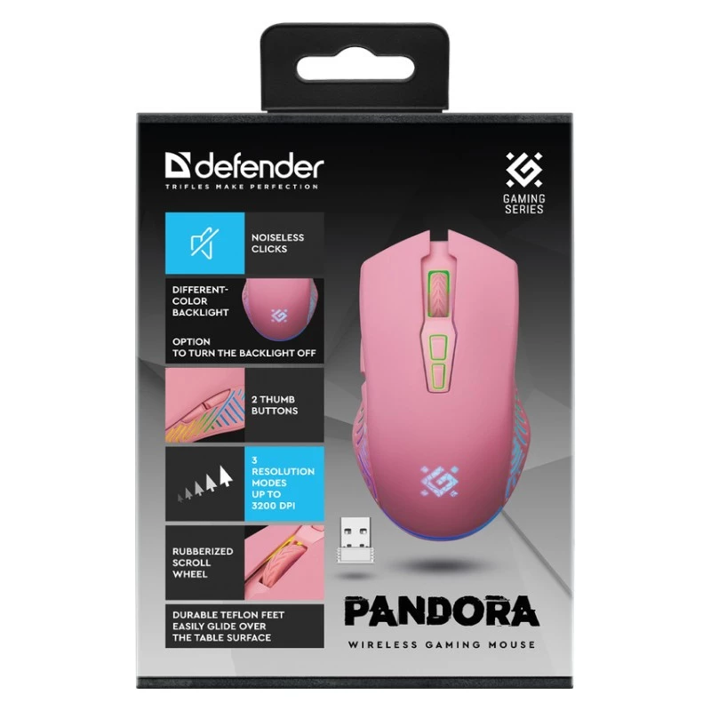 Bezdrôtová herná myš DEFENDER P ANDORA PINK rozhranie
